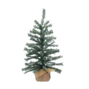 2 Foot Burlap Base Christmas Tree Artificial - White Frosted Green Ornament 68 Tips