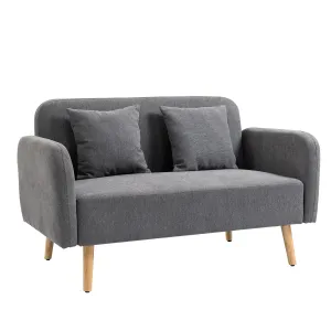 2-Seat Loveseat Sofa Chenille Fabric Upholstered Couch with Rubberwood Legs Grey