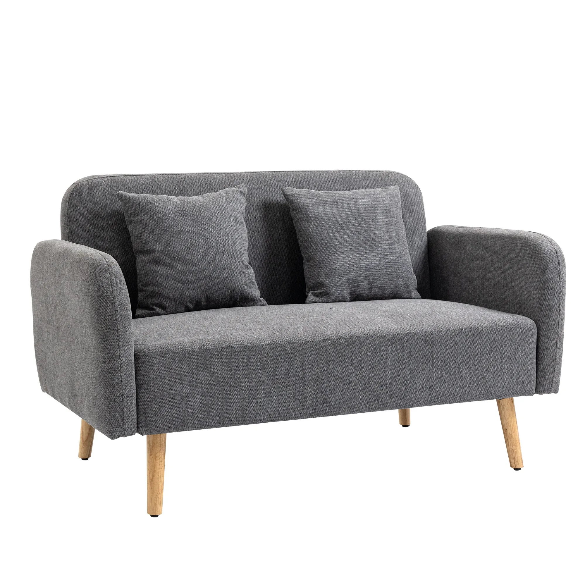 2-Seat Loveseat Sofa Chenille Fabric Upholstered Couch with Rubberwood Legs Grey