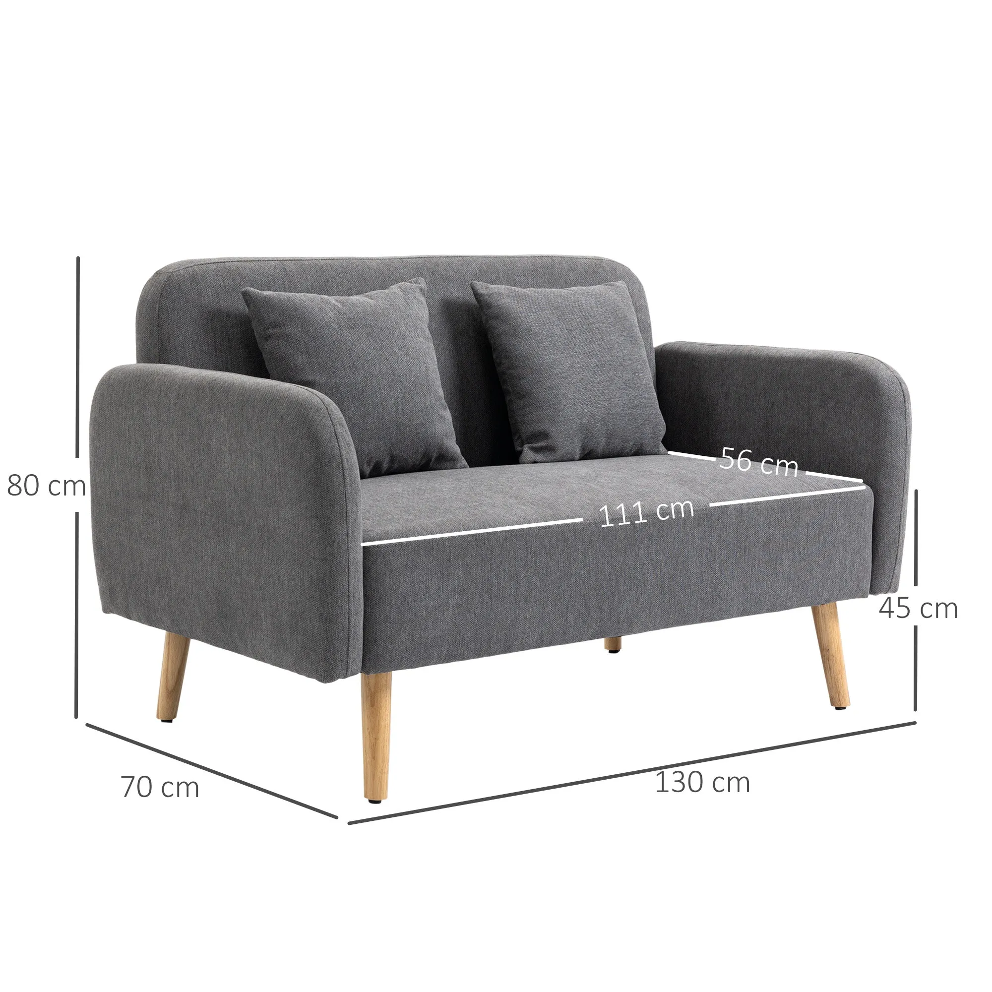 2-Seat Loveseat Sofa Chenille Fabric Upholstered Couch with Rubberwood Legs Grey