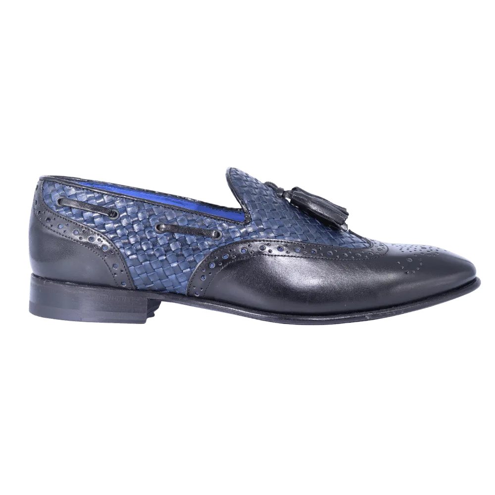Aliverti Slip-On - Nero & Blue (Genuine Leather Upper & Sole)