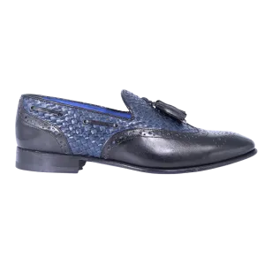 Aliverti Slip-On - Nero & Blue (Genuine Leather Upper & Sole)