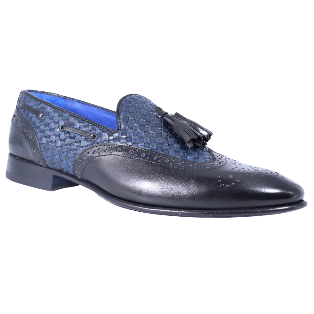Aliverti Slip-On - Nero & Blue (Genuine Leather Upper & Sole)