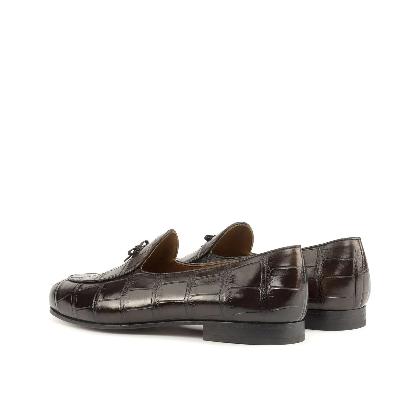 Ambrogio Bespoke Custom Men's Shoes Black & Darkbrown Exotic Alligator Belgian Loafers (AMB2220)