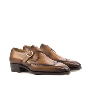 Ambrogio Bespoke Men's Handmade Custom Shoes Cognac Calf-Skin Leather Monk-Strap Loafers (AMB1824)