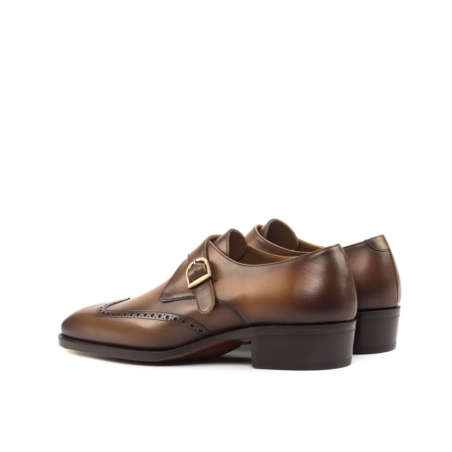 Ambrogio Bespoke Men's Handmade Custom Shoes Cognac Calf-Skin Leather Monk-Strap Loafers (AMB1824)