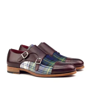 Ambrogio Bespoke Men's Handmade Custom Shoes Multi Color Fabric / Calf-Skin Leather Monk-Straps Loafers (AMB1393)
