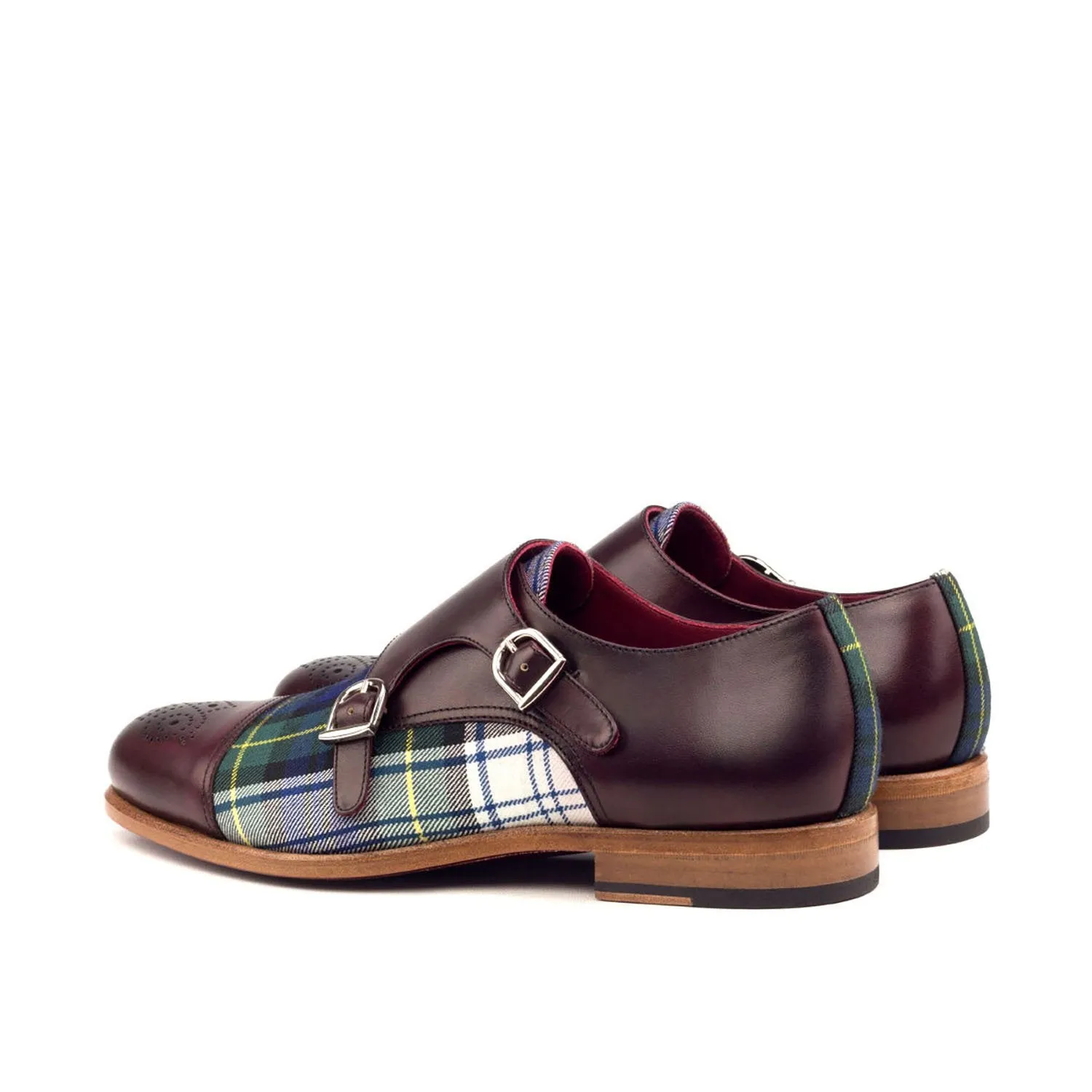 Ambrogio Bespoke Men's Handmade Custom Shoes Multi Color Fabric / Calf-Skin Leather Monk-Straps Loafers (AMB1393)