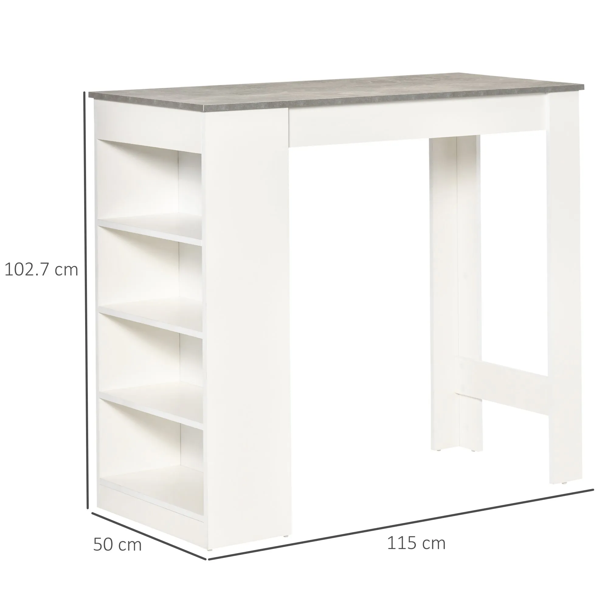 Bar Table Coffee Table Kitchen Dining Table with 4-Tier Storage Shelf for Kitchen Dining Room Living Room Grey
