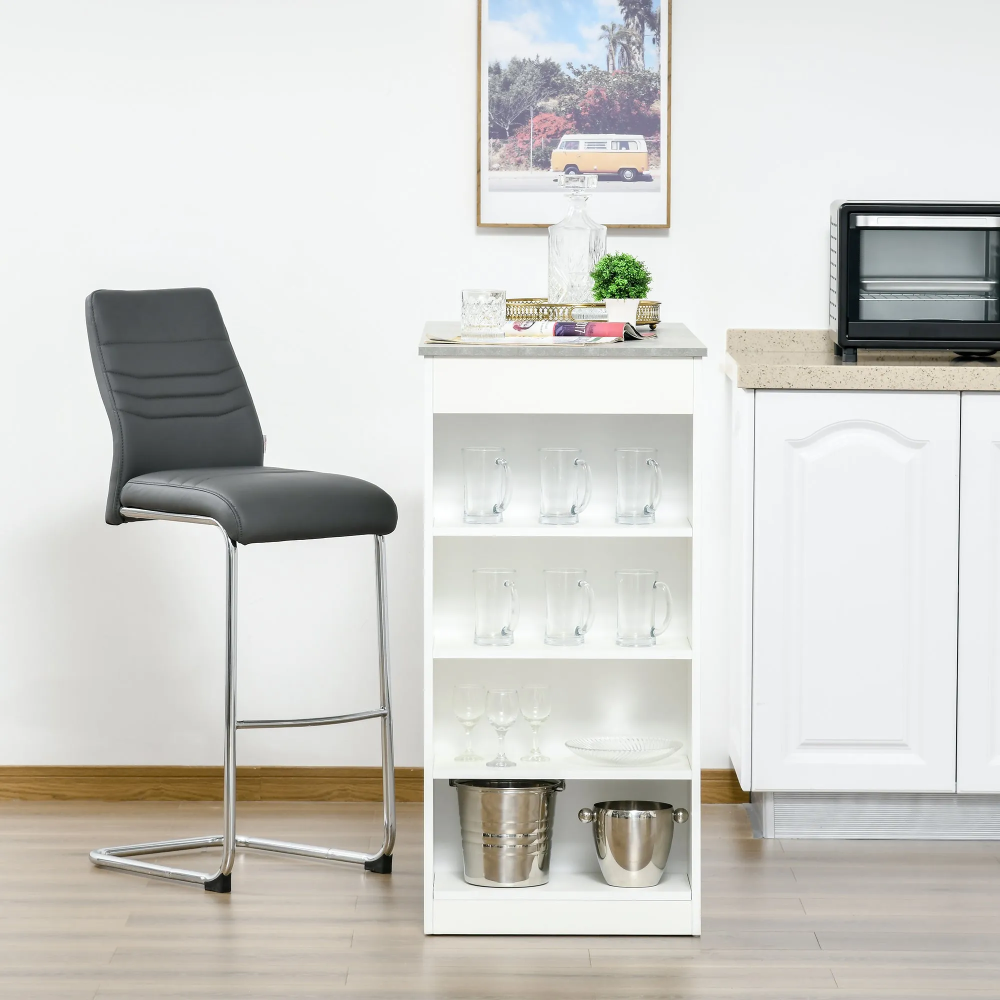 Bar Table Coffee Table Kitchen Dining Table with 4-Tier Storage Shelf for Kitchen