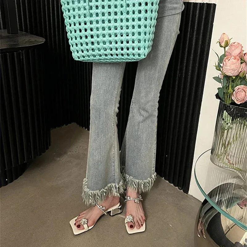 binfenxie Summers Women's Slippers Fashion Elegant Rhinestone Clip Toe Low Heel Ladies Casual Outdoor Beach Slides Sandal Flip Flop