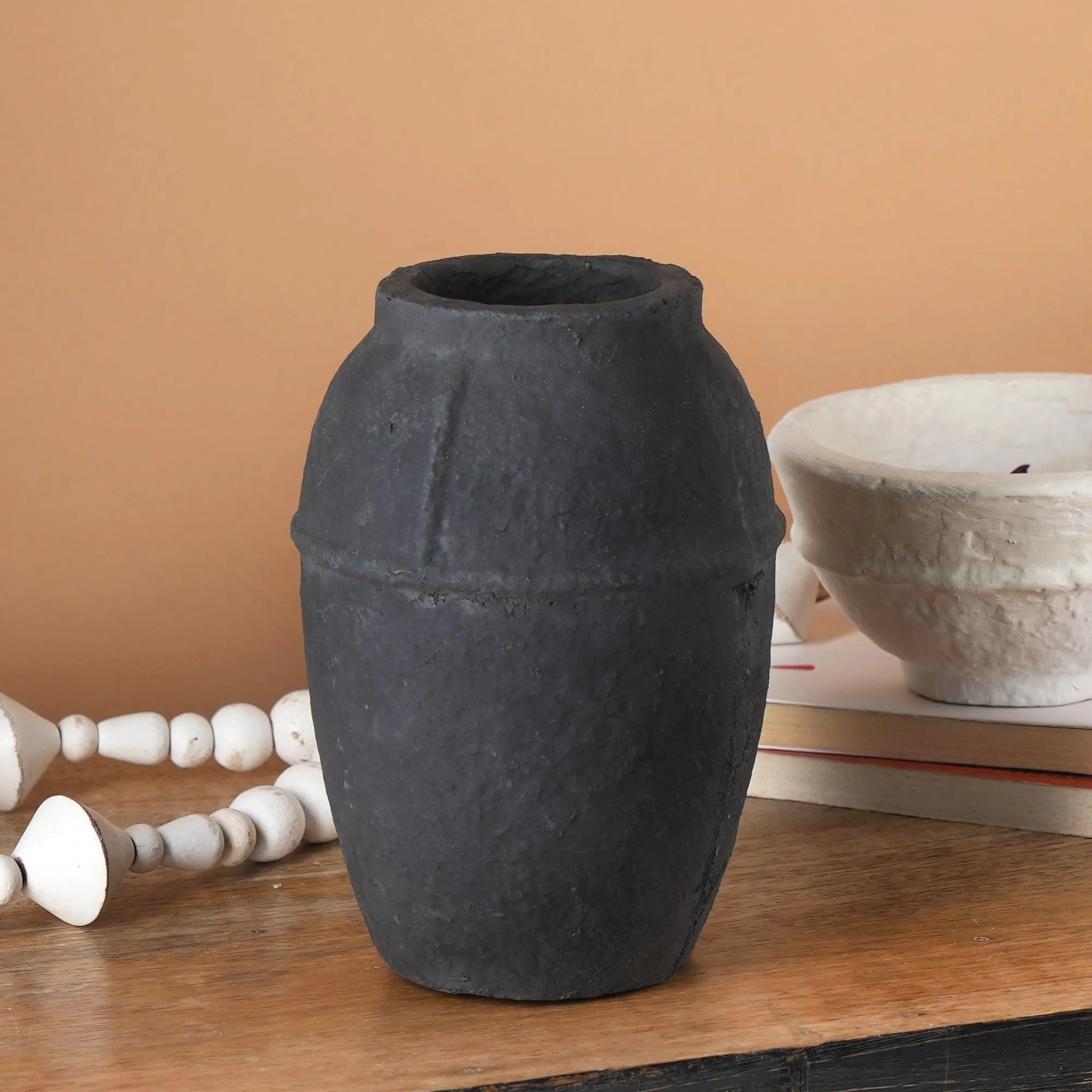 Black Paper Mache Vase | Decorative Flower Pot For Home Decoration
