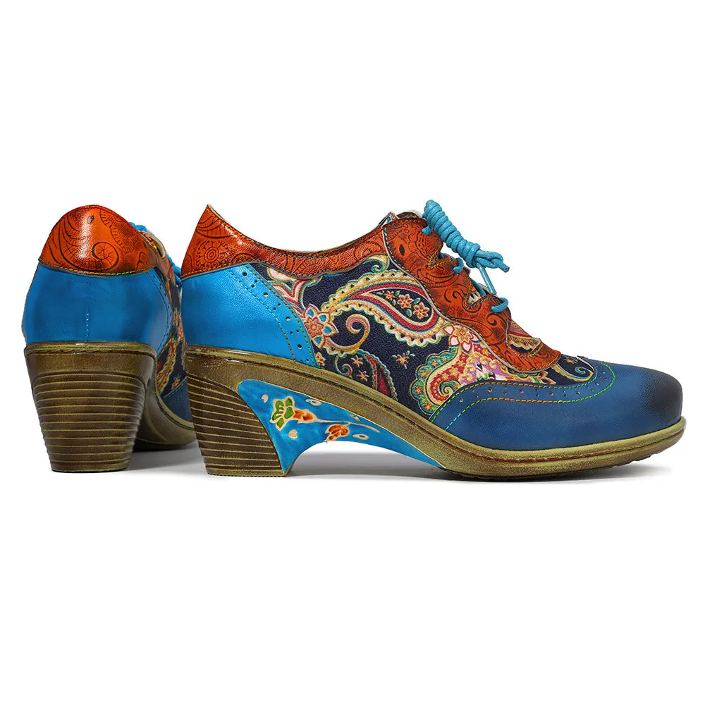 Bohemian College Wind Blue Splicing Brock Print Shoes