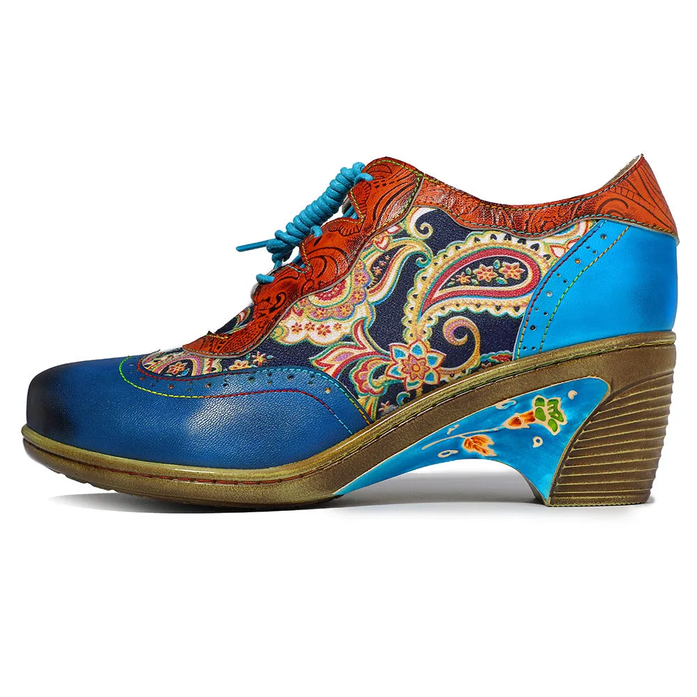Bohemian College Wind Blue Splicing Brock Print Shoes