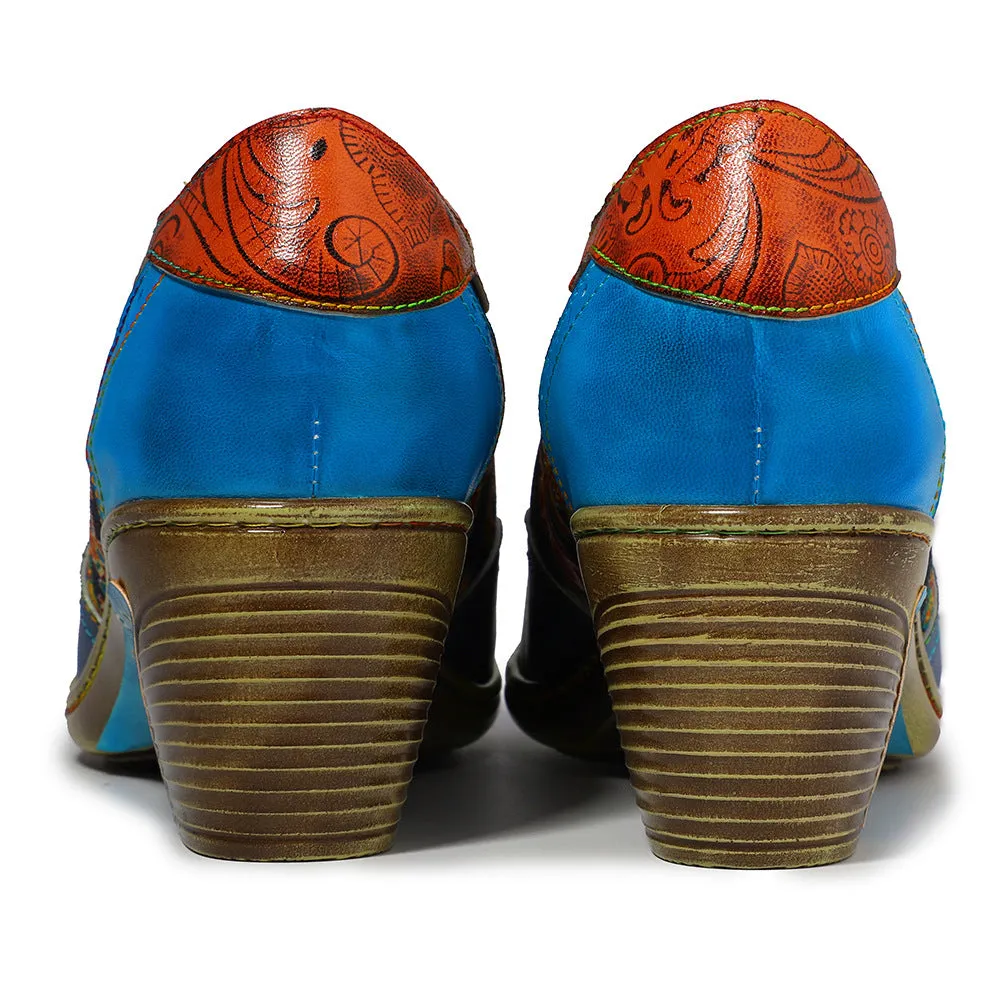 Bohemian College Wind Blue Splicing Brock Print Shoes