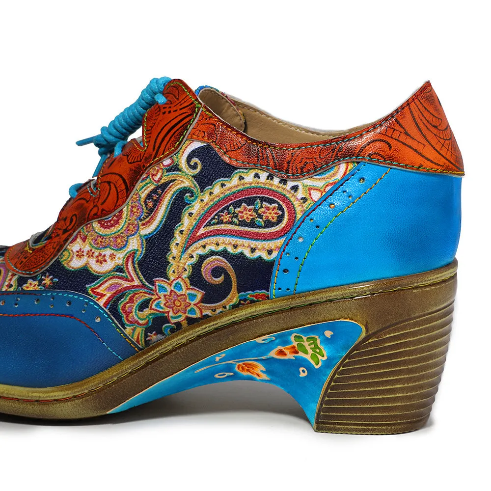 Bohemian College Wind Blue Splicing Brock Print Shoes