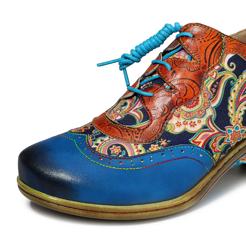 Bohemian College Wind Blue Splicing Brock Print Shoes