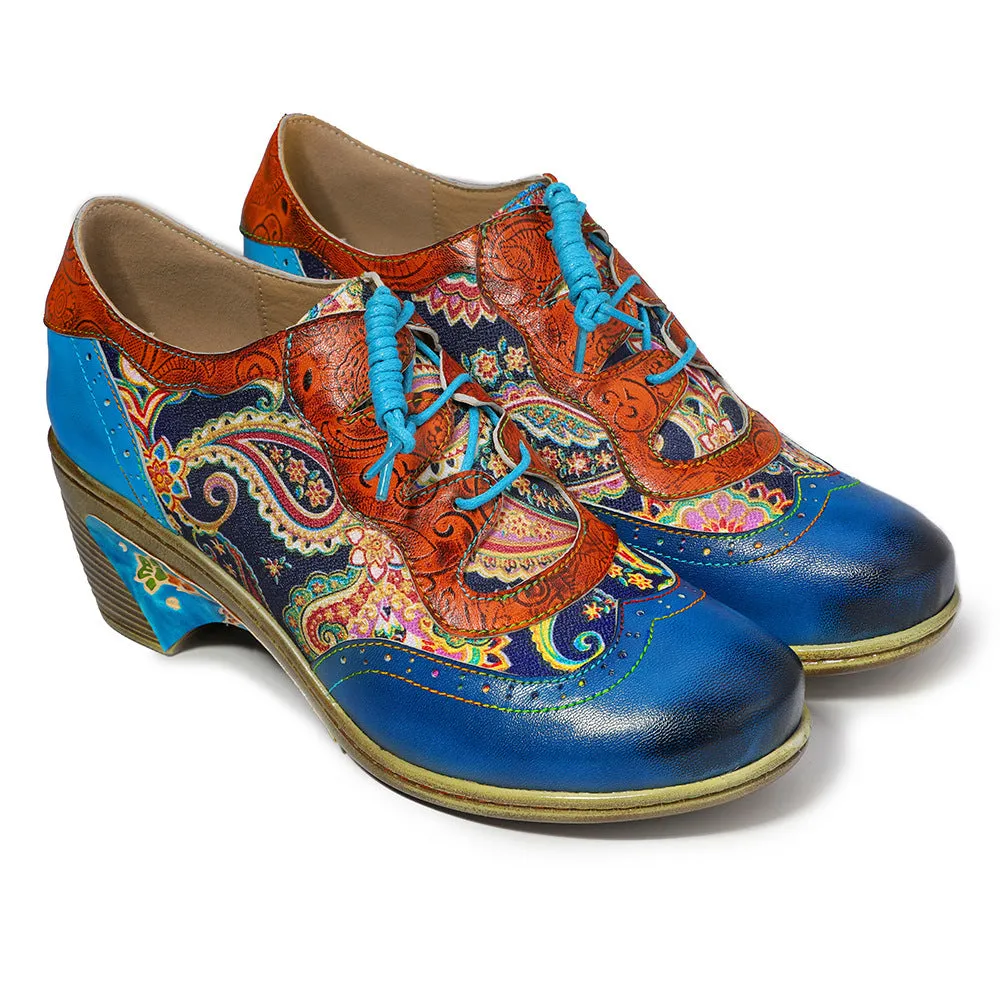 Bohemian College Wind Blue Splicing Brock Print Shoes