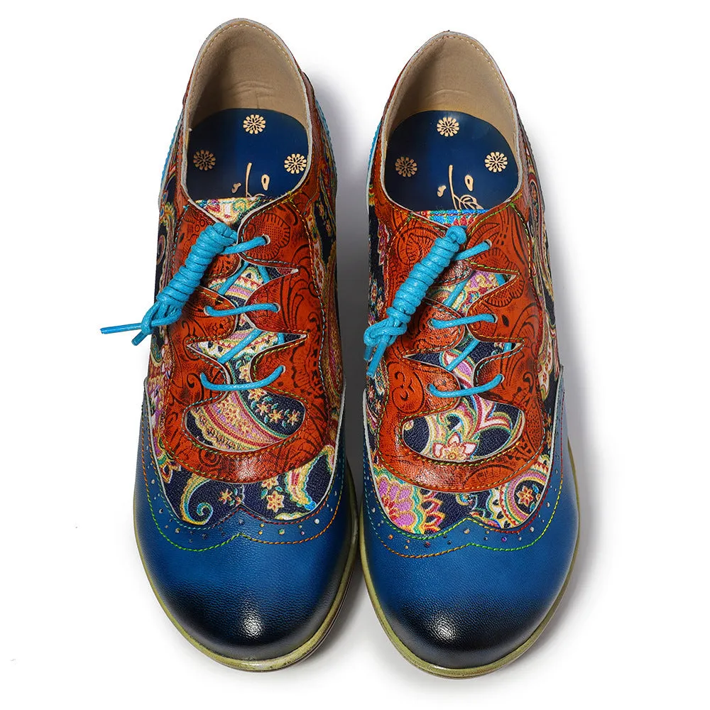 Bohemian College Wind Blue Splicing Brock Print Shoes