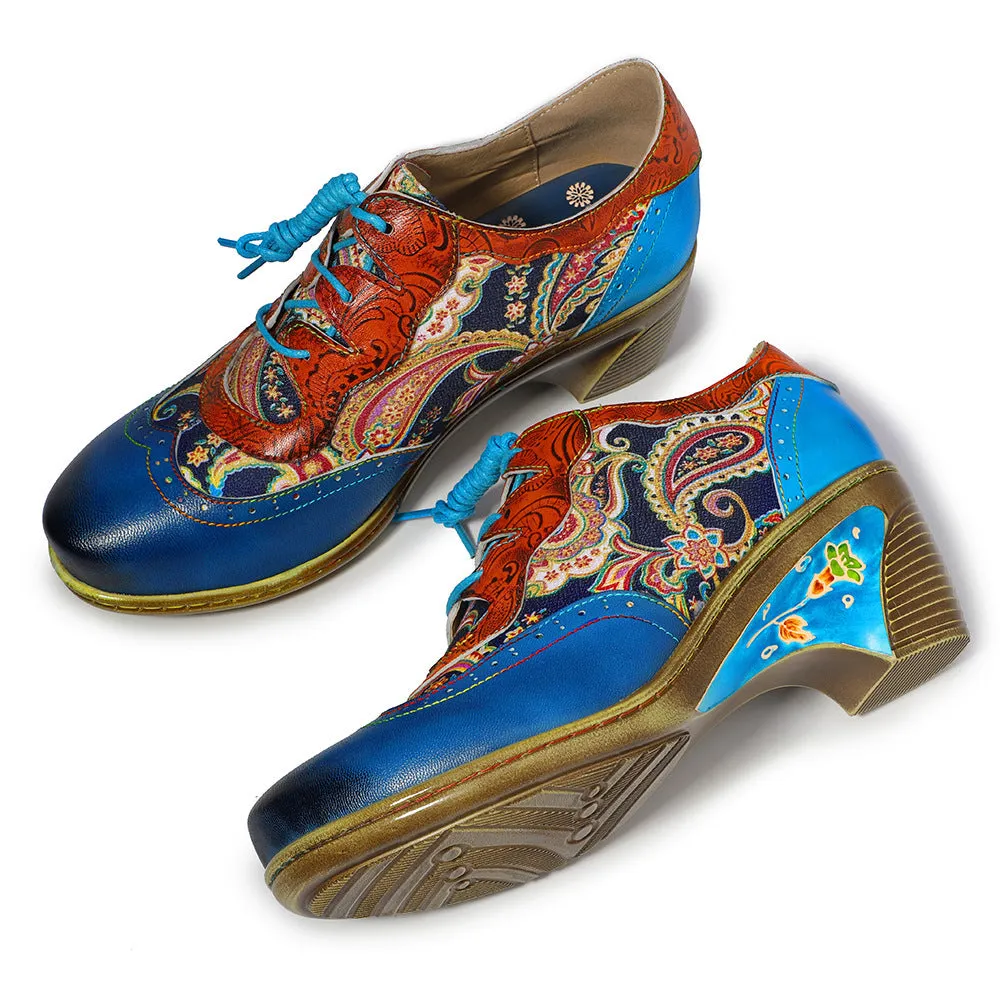 Bohemian College Wind Blue Splicing Brock Print Shoes