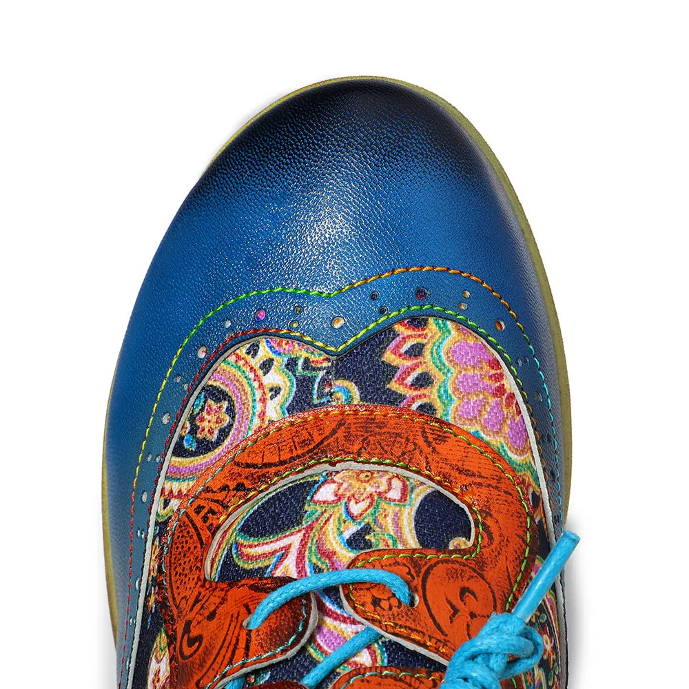 Bohemian College Wind Blue Splicing Brock Print Shoes