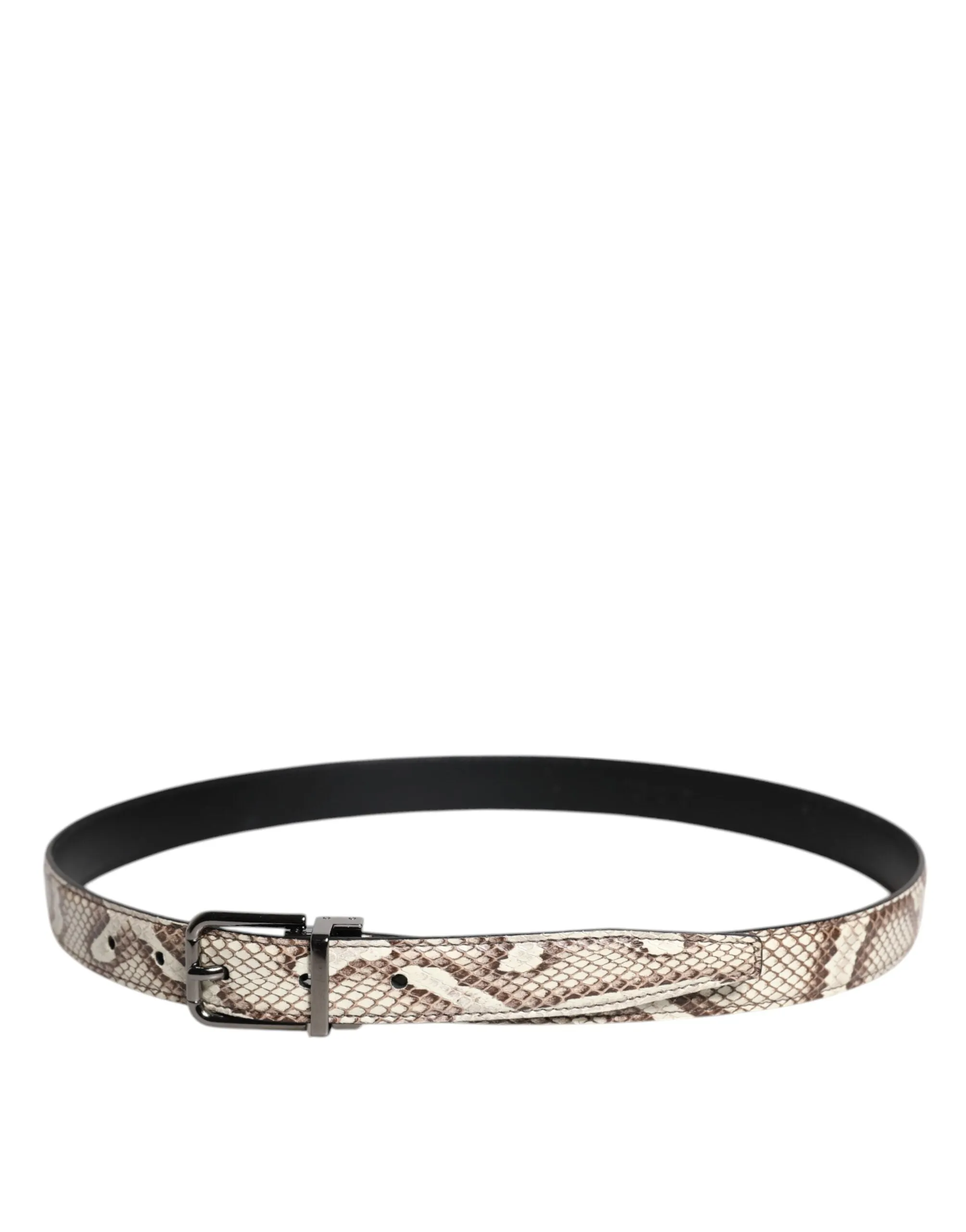 Brown Exotic Leather Classic Metal Buckle Belt