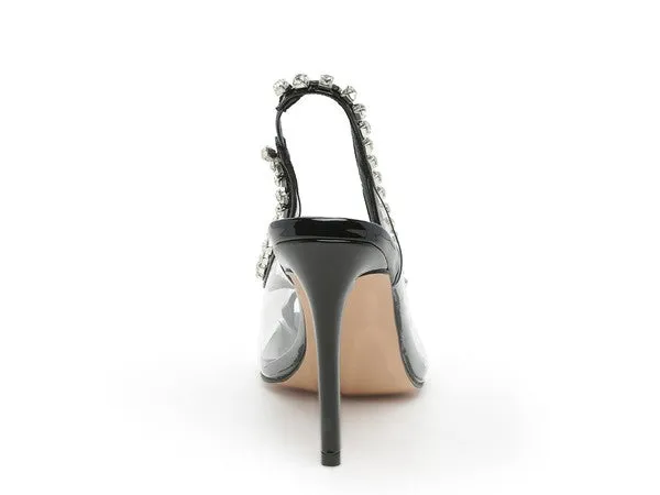 Clear Stiletto Black Sling-back