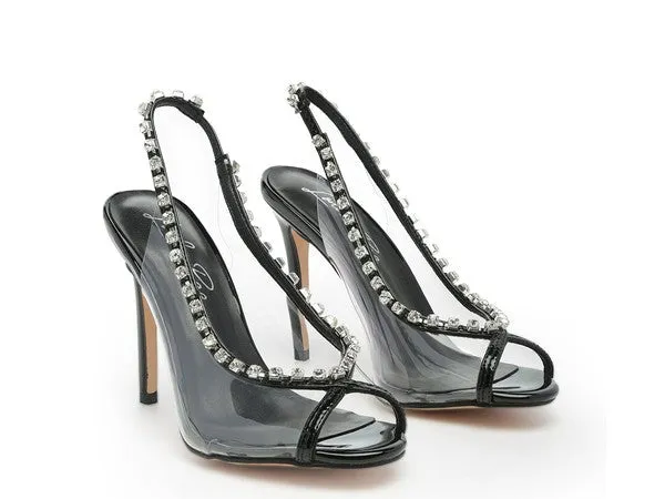 Clear Stiletto Black Sling-back