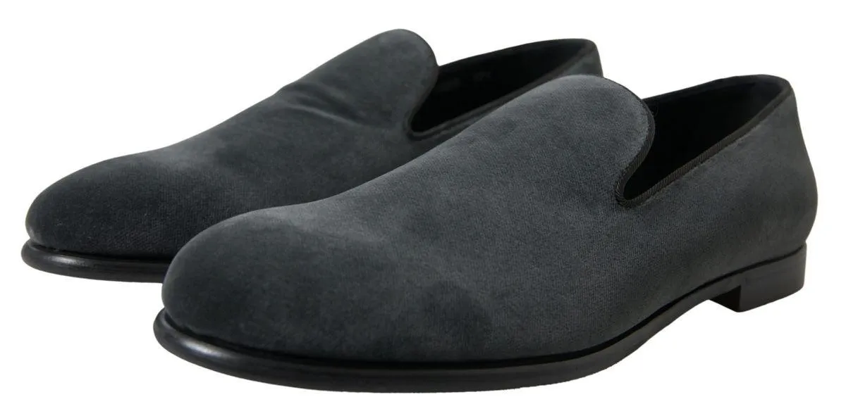 Dolce & Gabbana Gray Velvet Loafers Formal Shoes