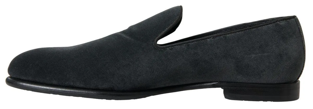 Dolce & Gabbana Gray Velvet Loafers Formal Shoes
