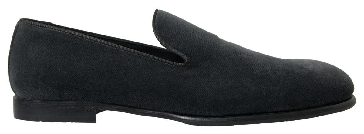 Dolce & Gabbana Gray Velvet Loafers Formal Shoes