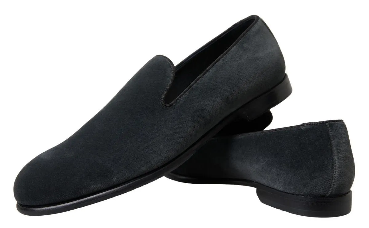 Dolce & Gabbana Gray Velvet Loafers Formal Shoes