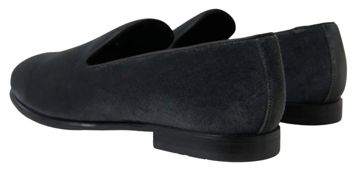 Dolce & Gabbana Gray Velvet Loafers Formal Shoes