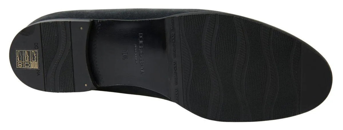 Dolce & Gabbana Gray Velvet Loafers Formal Shoes