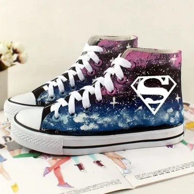 Galaxy Shoes Superman High Top Shoes Luminous Canvas Shoes Sneakers