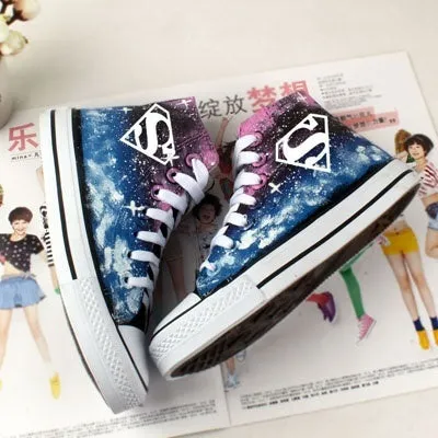 Galaxy Shoes Superman High Top Shoes Luminous Canvas Shoes Sneakers