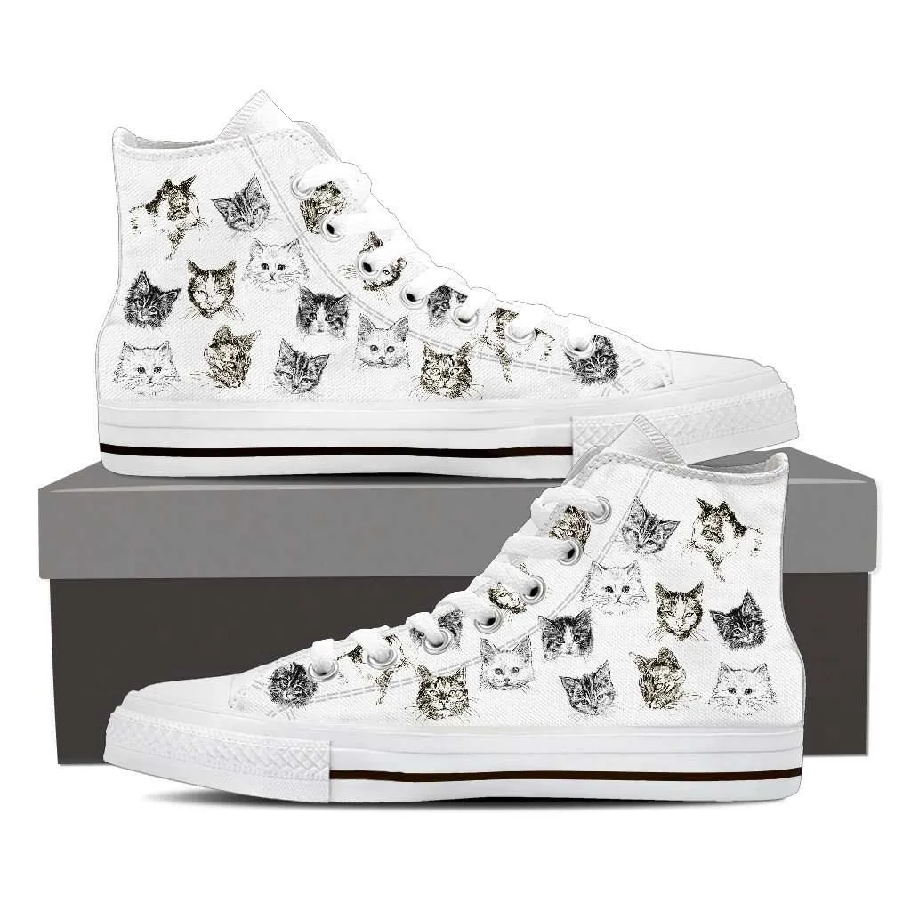Hand Drawn Cats Women's Canvas High Top Shoes