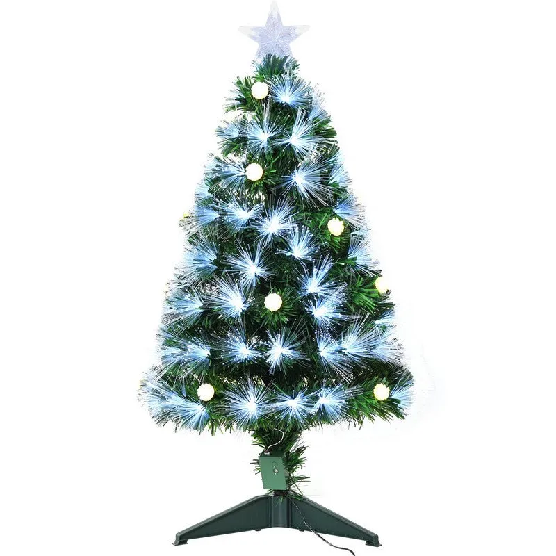 Homcom 3 Foot White Light Artificial Christmas Tree with 90 LEDs Star Topper Tri-Base Full Bodied Seasonal Decoration
