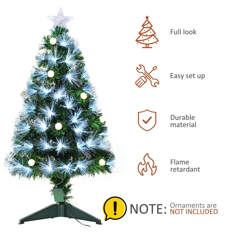 Homcom 3 Foot White Light Artificial Christmas Tree with 90 LEDs Star Topper Tri-Base Full Bodied Seasonal Decoration
