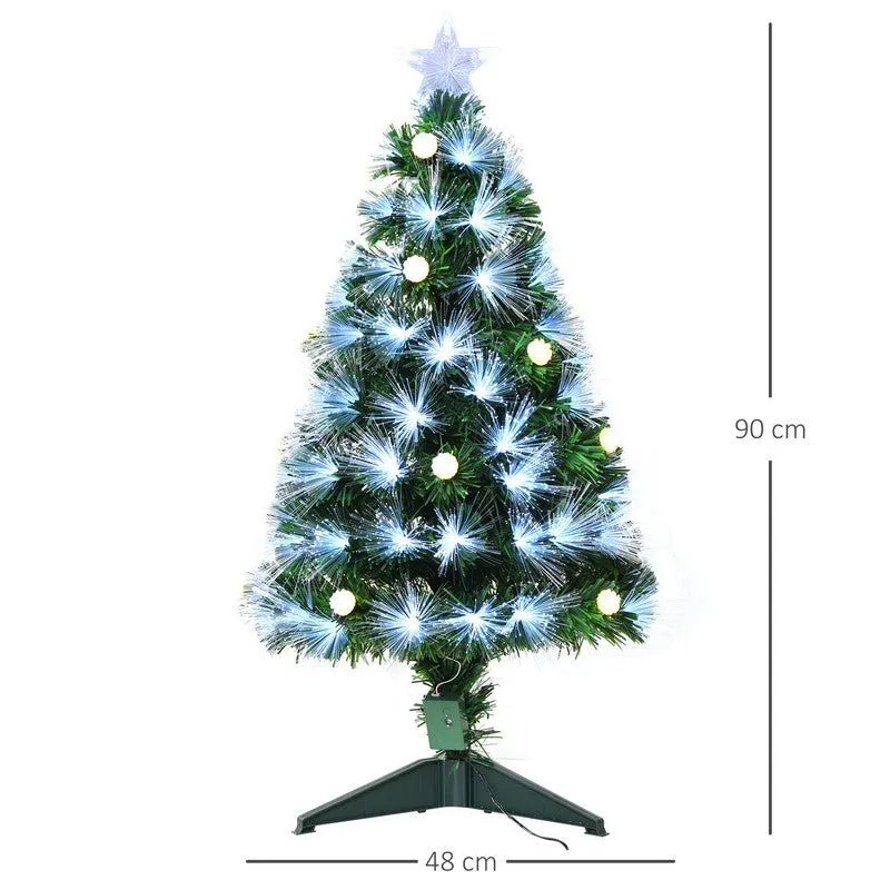 Homcom 3 Foot White Light Artificial Christmas Tree with 90 LEDs Star Topper Tri-Base Full Bodied Seasonal Decoration