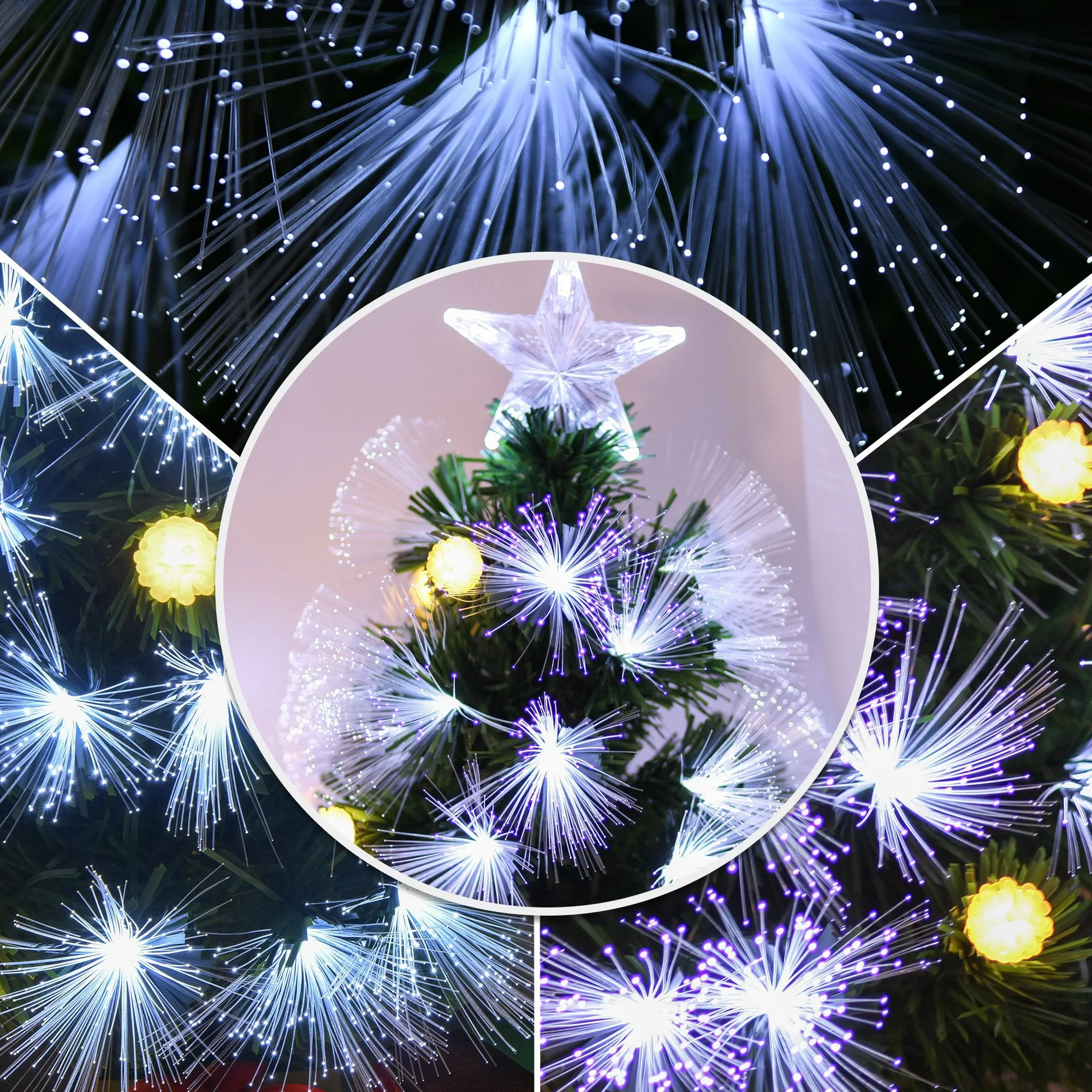 Homcom 3FT White Light Artificial Christmas Tree with 90 LEDs Star Topper Tri-Base Full Bodied Seasonal Decoration