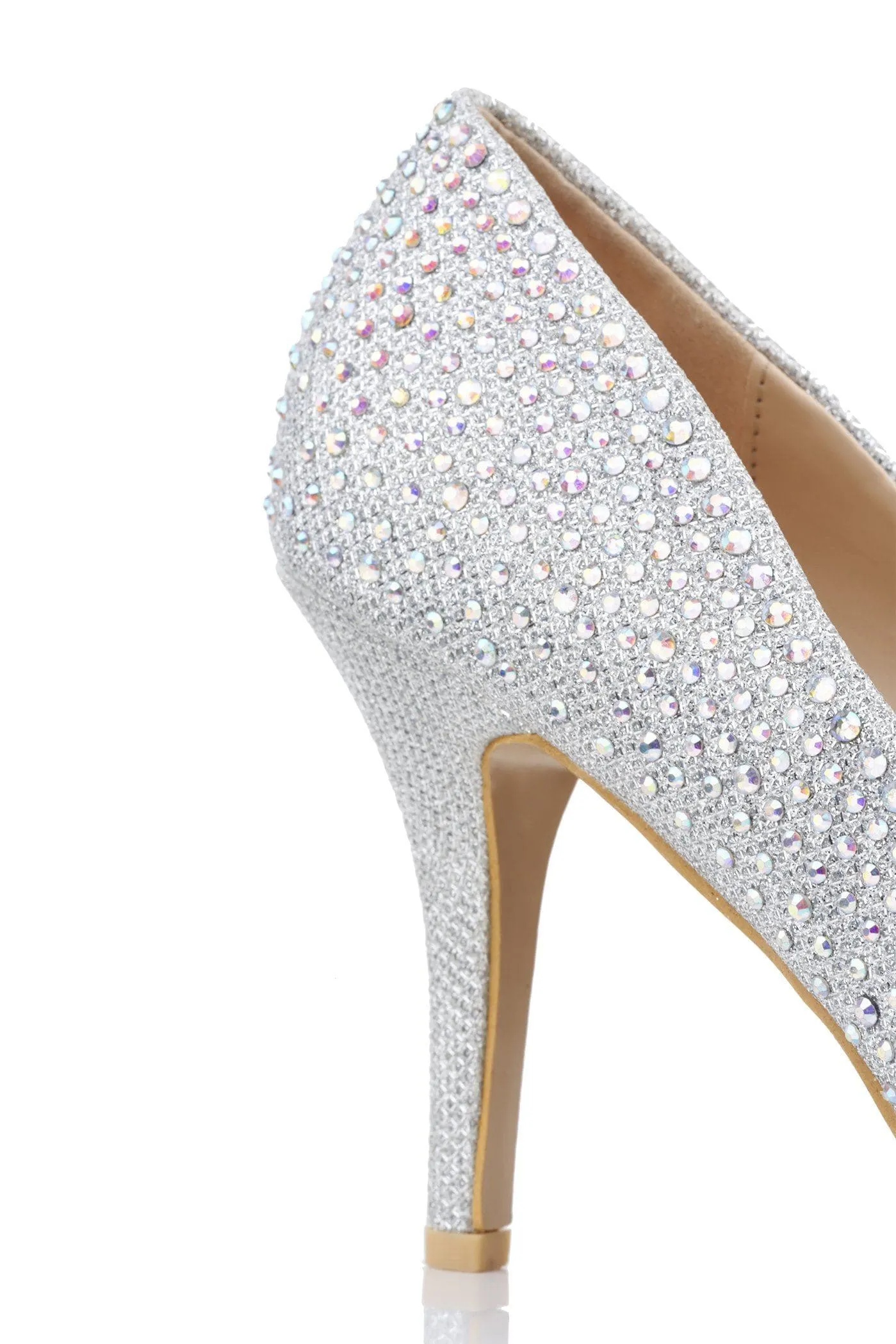 Justine Diamante Stud Peeptoe Heel in Silver