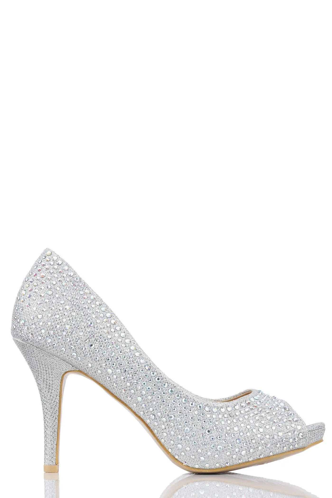 Justine Diamante Stud Peeptoe Heel in Silver