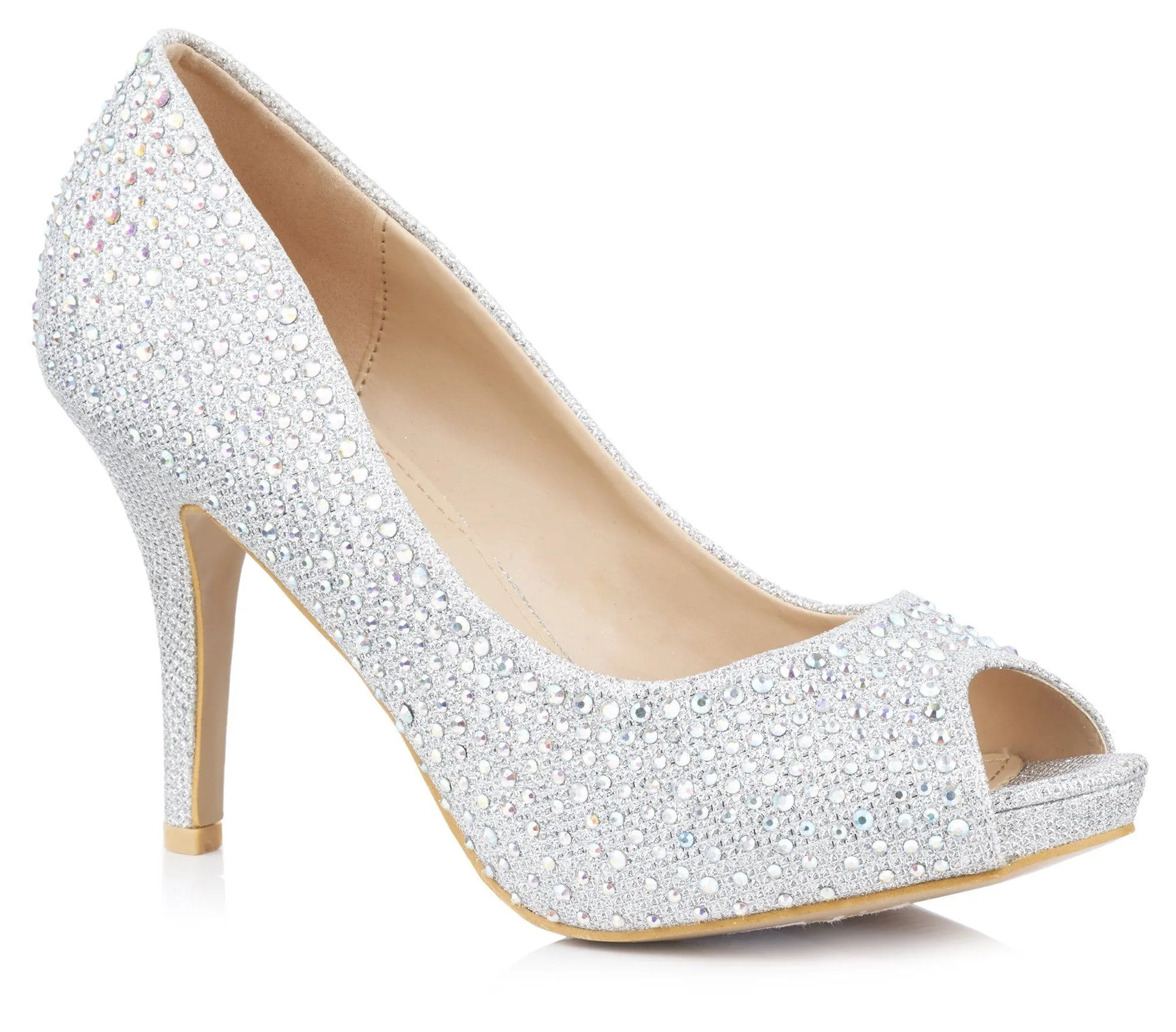 Justine Diamante Stud Peeptoe Heel in Silver