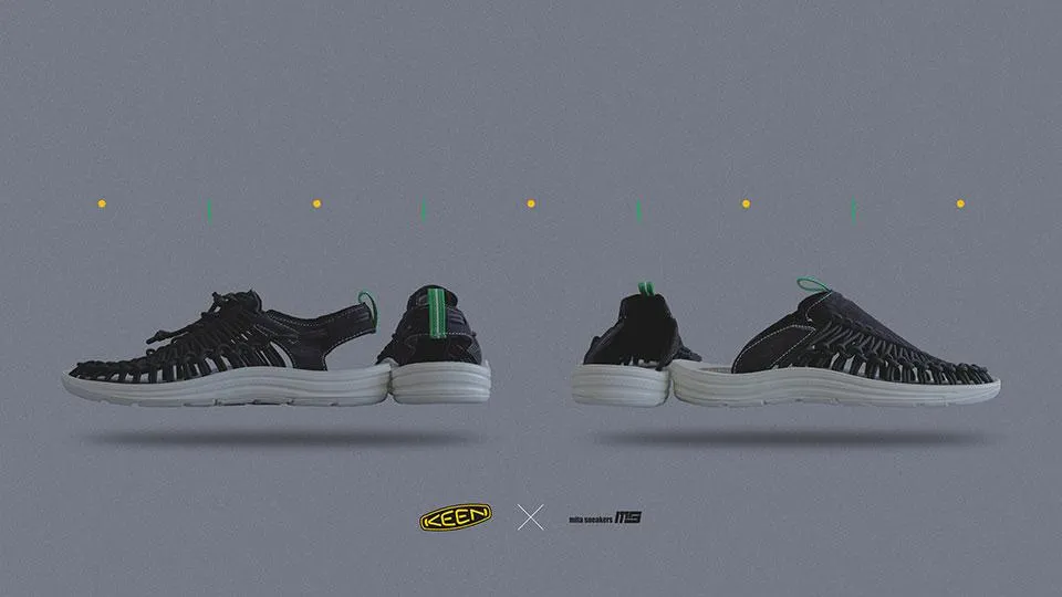 KEEN UNEEK SLIDE "mita sneakers"　BLK/WHT/GRN