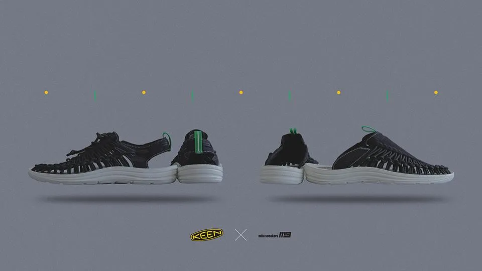 KEEN UNEEK SLIDE "mita sneakers"　BLK/WHT/GRN