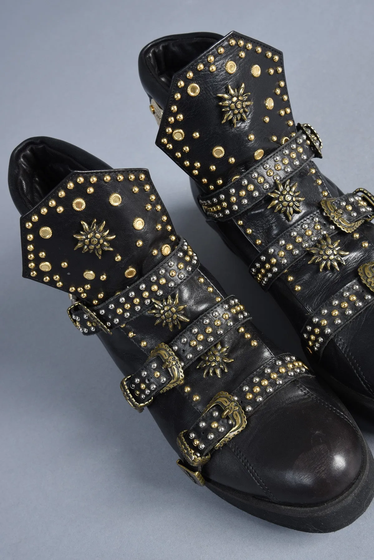 Lily Farouche Calfskin Studded High Top Sneaker Boots