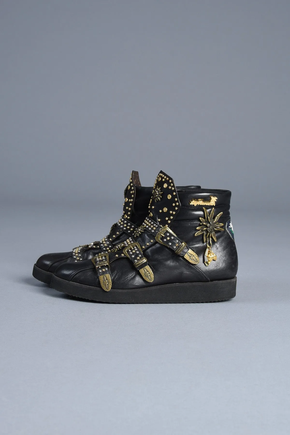 Lily Farouche Calfskin Studded High Top Sneaker Boots