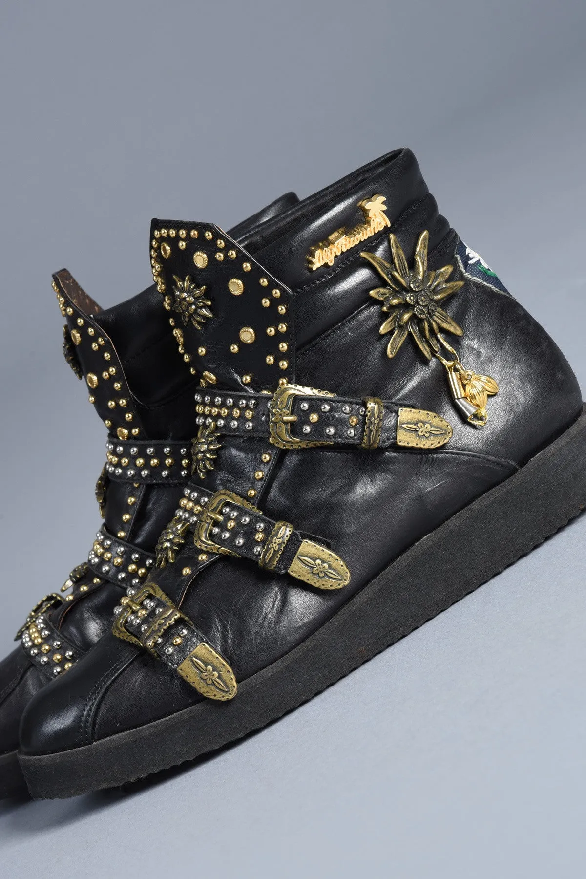 Lily Farouche Calfskin Studded High Top Sneaker Boots