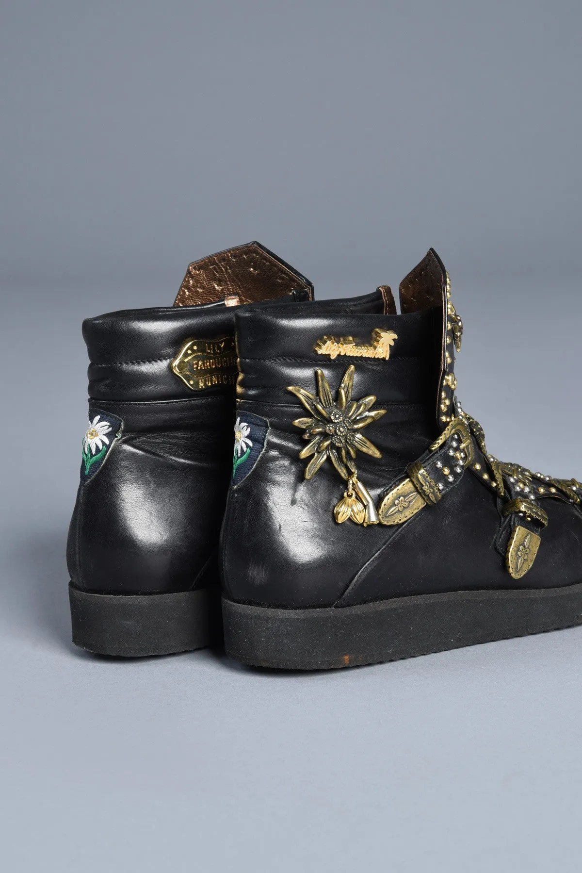 Lily Farouche Calfskin Studded High Top Sneaker Boots